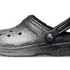 Crocs Classic Glitter Lined Clogs “Black Silver” 205842-067