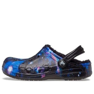 Crocs (GS) Baya Lined Fuzzy-Strap Galaxy Clogs “Black Multi” 207654-0C4