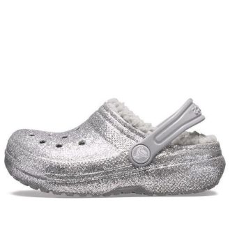 Crocs (GS) Classic Glitter Lined Clogs “Silver Grey” 205937-00N