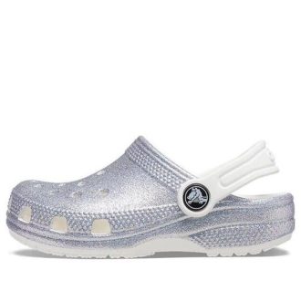 Crocs (GS) Classic Glitter Sandals “Silver White” 206993-94S