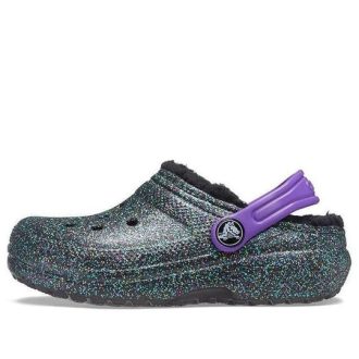 Crocs (GS) Classic Lined Clogs “Black Purple Sparkles” 205937-9BD