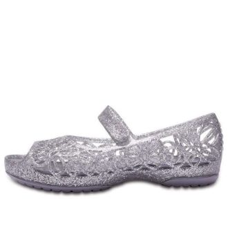 Crocs (GS) Isabella Glitter Peep Toe Sandals “Silver” 202602-040