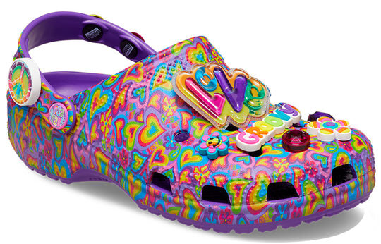 Crocs Lisa Frank x Classic Clog “Neon Purple Multi Hearts” 207736-573 Crocs Lisa Frank x Classic Clog “Neon Purple Multi Hearts” 207736-573