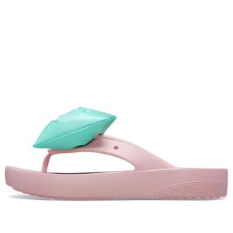 Crocs (WMNS) Classic Platform Bow Flip Flops “Pink Teal” 210182-606
